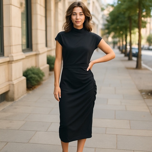 New York & Company Black Mock Neck Turtleneck Dress Size Medium - Picture 5 of 8